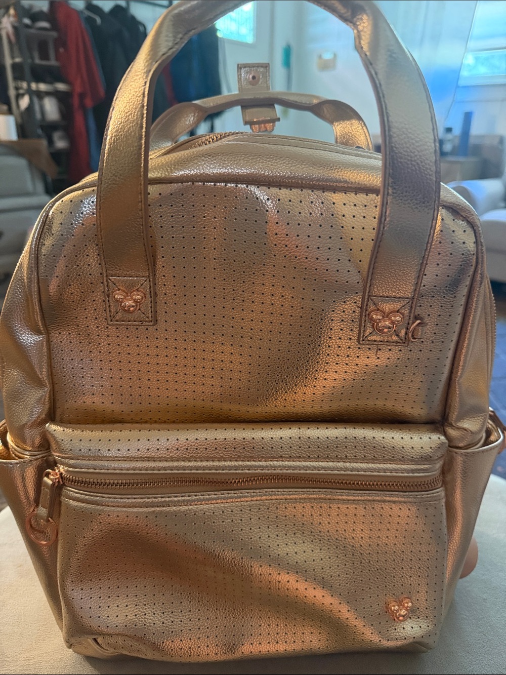 Disney Metallic Rose Gold Perforated Mini Backpack new no tags